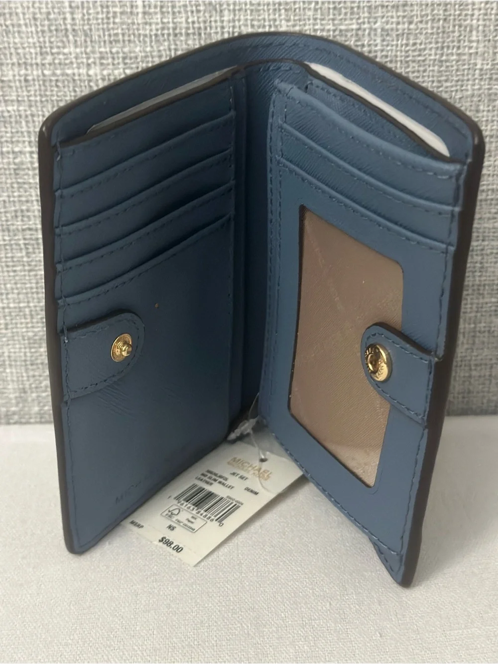 Michael Kors Jet Set Medium Slim Leather Wallet Denim NWT